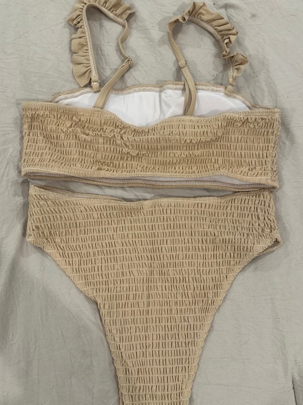 SHEIN Beige Ruffle Strap Smocked Bikini Set - Picture 2 of 2